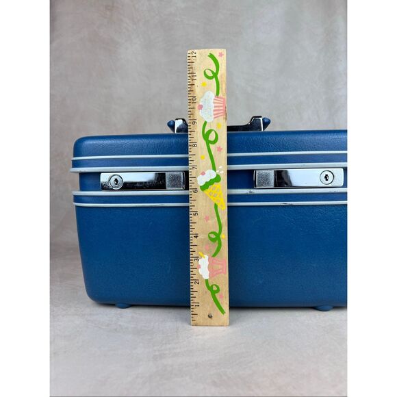 Vintage Samsonite Sentry Blue Train Case with Tray + 3 Keys - Picture 12 of 13